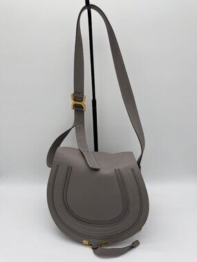 Chloé Marcie Medium Saddle Bag – Motty Grey – Crossbody – Authenticated
